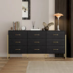 Elegant 9-Drawer Dresser with Gold Accents - Black Stripe Finish Chest