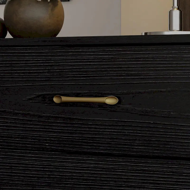 Elegant 9-Drawer Dresser with Gold Accents - Black Stripe Finish Chest