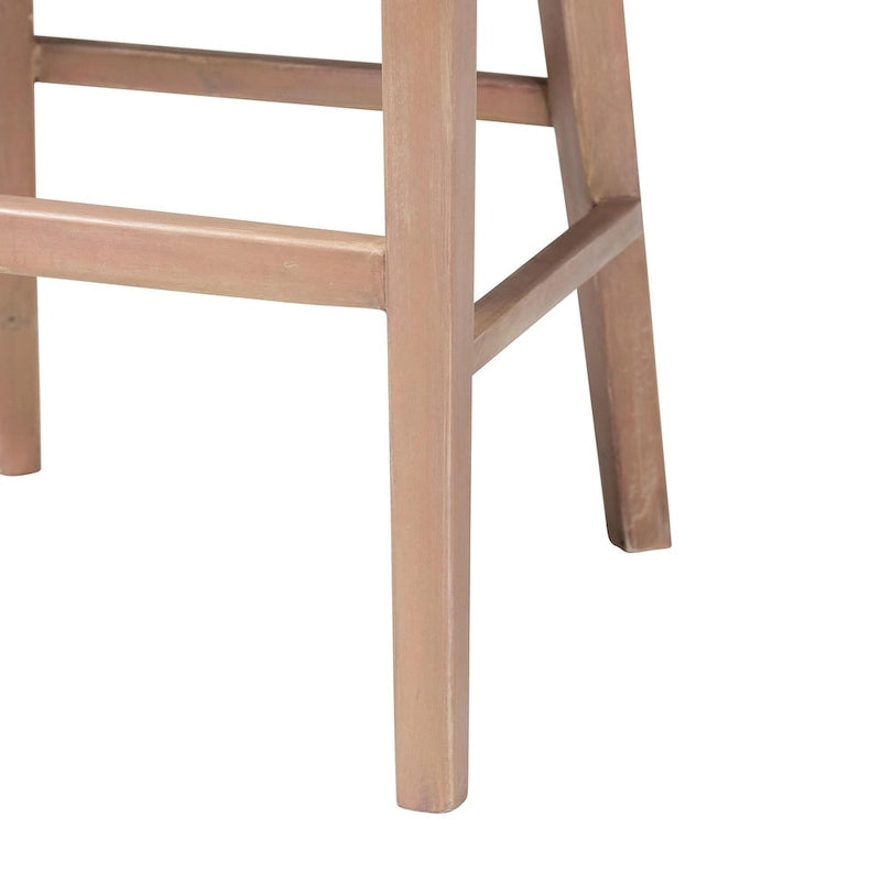 Papua Modern Bohemian Natural Rattan and Acacia Wood Counter Stool