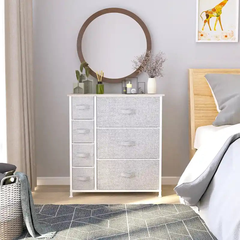 Moasis 7-drawer Bedroom Fabric Dresser Storage Tower with Wood Top