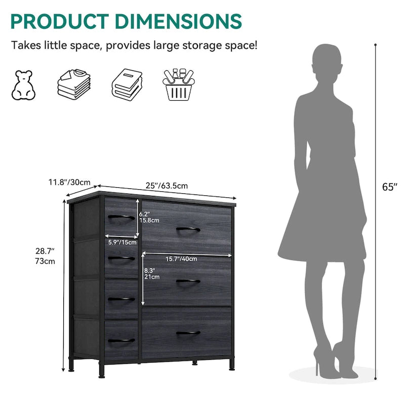 Moasis 7-drawer Bedroom Fabric Dresser Storage Tower with Wood Top