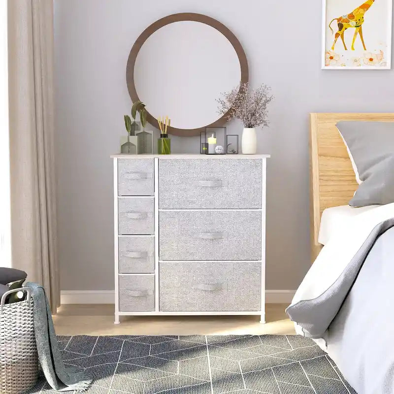 Moasis 7-drawer Bedroom Fabric Dresser Storage Tower with Wood Top