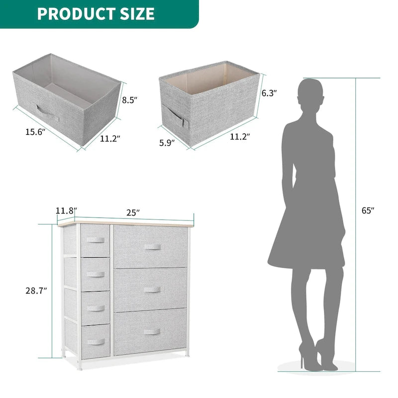 Moasis 7-drawer Bedroom Fabric Dresser Storage Tower with Wood Top