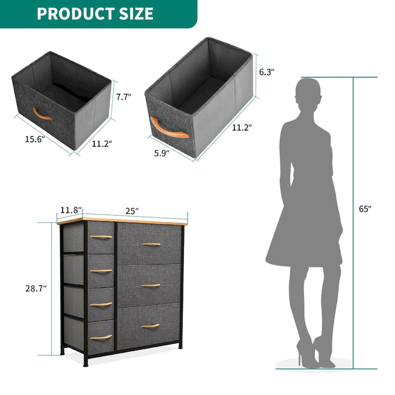 Moasis 7-drawer Bedroom Fabric Dresser Storage Tower with Wood Top