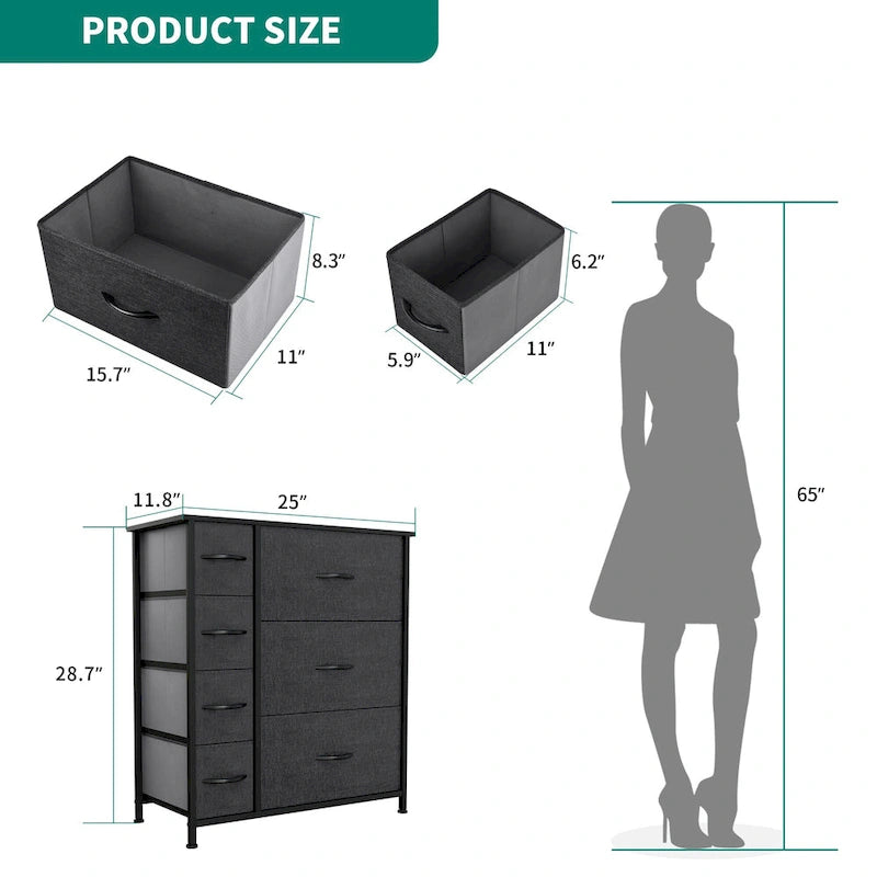 Moasis 7-drawer Bedroom Fabric Dresser Storage Tower with Wood Top
