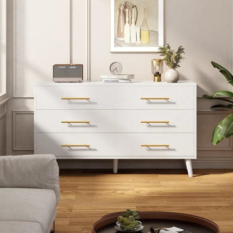 Wood 6 Drawer Double Dresser, Chest Of Drawers Cabinet, TV Stand for Bedroom, Livingroom and Enterway