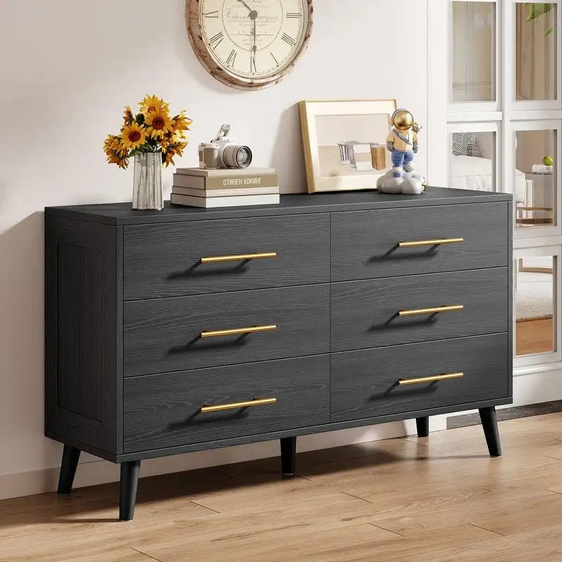 Wood 6 Drawer Double Dresser, Chest Of Drawers Cabinet, TV Stand for Bedroom, Livingroom and Enterway