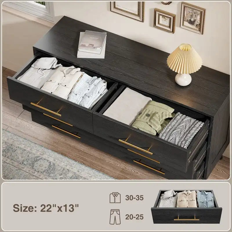 Wood 6 Drawer Double Dresser, Chest Of Drawers Cabinet, TV Stand for Bedroom, Livingroom and Enterway