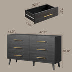 Wood 6 Drawer Double Dresser, Chest Of Drawers Cabinet, TV Stand for Bedroom, Livingroom and Enterway