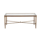 Modern Glam Coffee Table Bronze Metal Frame Tempered Glass Top 44"W x 24"D x 18.25"H X-Shaped Support Living Room Furniture