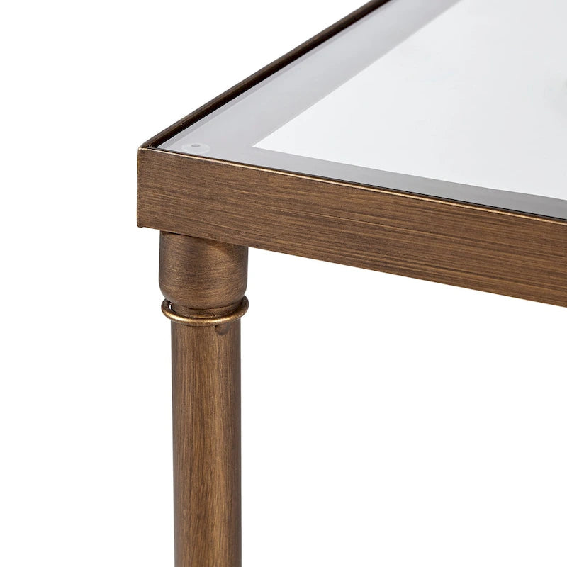 Modern Glam Coffee Table Bronze Metal Frame Tempered Glass Top 44"W x 24"D x 18.25"H X-Shaped Support Living Room Furniture