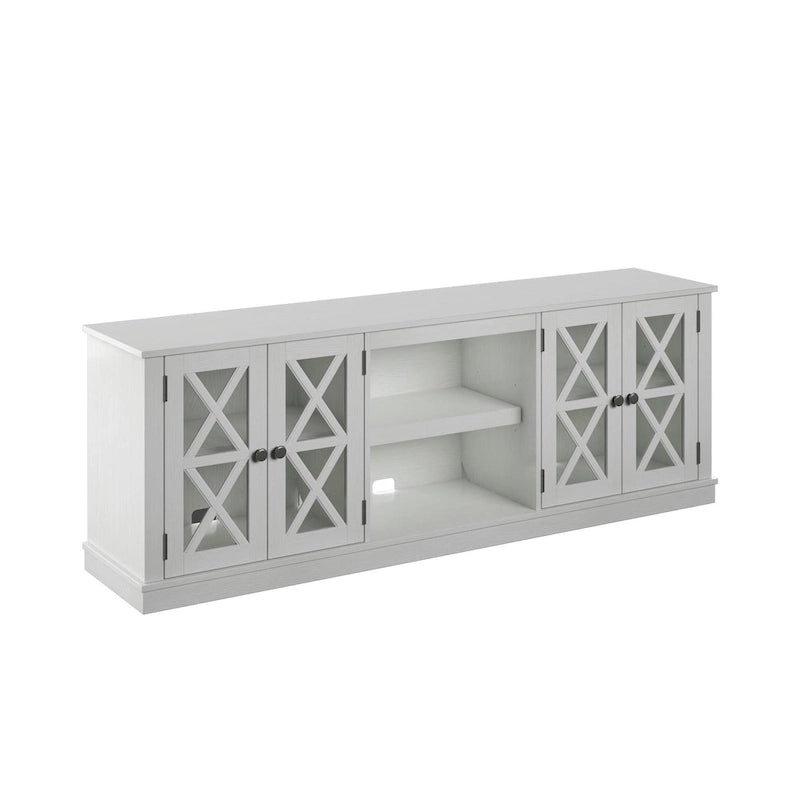 TV Stand for 80" TVs up to 90lbs - Farmhouse Style with Barn Doors, 2 Cabinets, Adjustable Shelves, Cable Management - White Entertainment Center