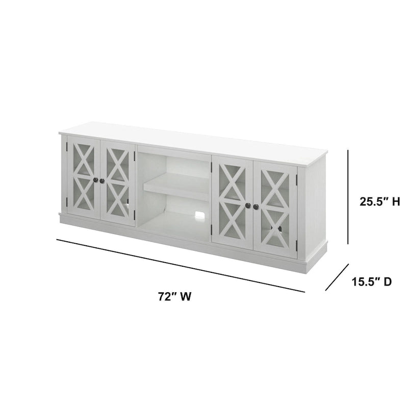 TV Stand for 80" TVs up to 90lbs - Farmhouse Style with Barn Doors, 2 Cabinets, Adjustable Shelves, Cable Management - White Entertainment Center