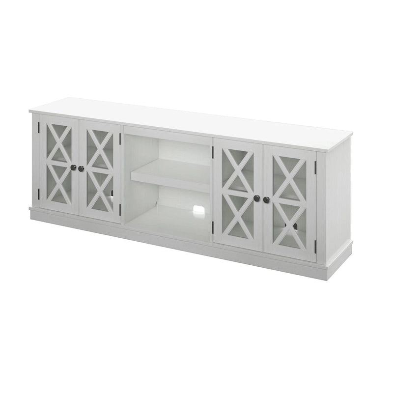 TV Stand for 80" TVs up to 90lbs - Farmhouse Style with Barn Doors, 2 Cabinets, Adjustable Shelves, Cable Management - White Entertainment Center