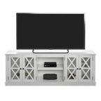 TV Stand for 80" TVs up to 90lbs - Farmhouse Style with Barn Doors, 2 Cabinets, Adjustable Shelves, Cable Management - White Entertainment Center