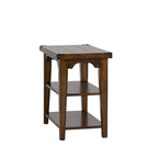 Russet Brown Chair Side Table Pine Wood 2 Open Shelves Metal Accents Planked Top Tapered Legs 16.25"W x 27.25"L x 25.25"H Rustic