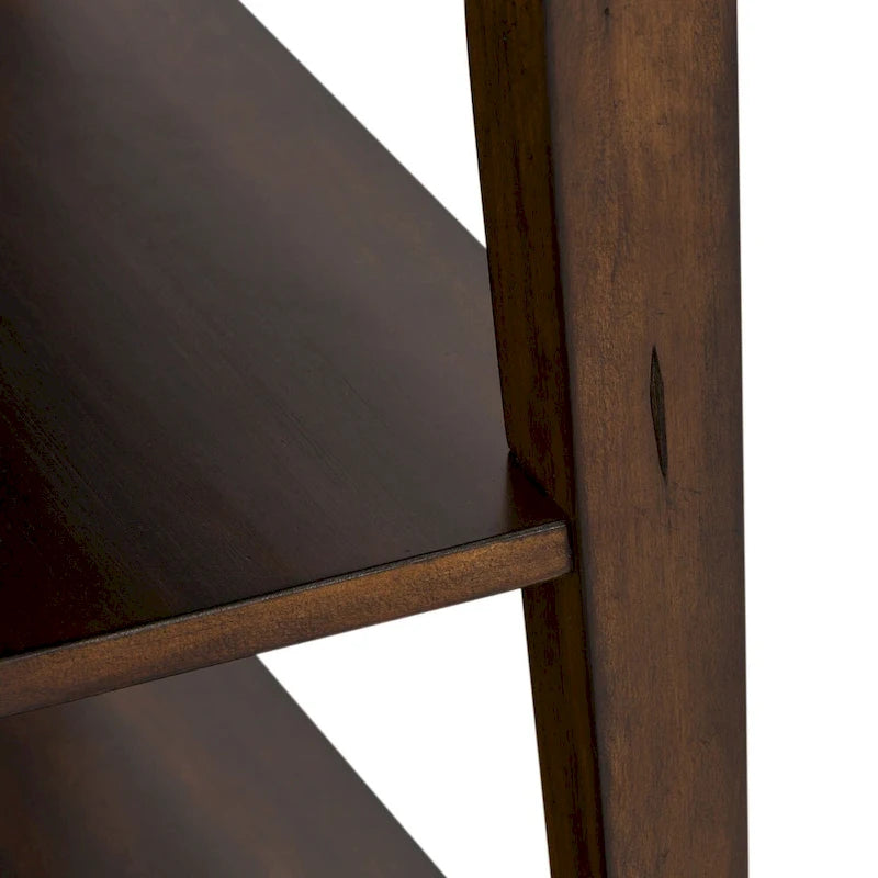Russet Brown Chair Side Table Pine Wood 2 Open Shelves Metal Accents Planked Top Tapered Legs 16.25"W x 27.25"L x 25.25"H Rustic