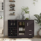 Modern Wooden Dining Buffet with Wine Rack, 16-Bottle Storage, 2 Drawers, Sliding Door, Cappuccino Finish, 47.25"W x 32.75"H