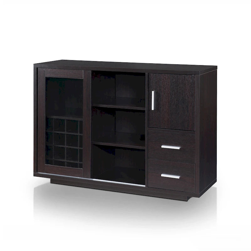 Modern Wooden Dining Buffet with Wine Rack, 16-Bottle Storage, 2 Drawers, Sliding Door, Cappuccino Finish, 47.25"W x 32.75"H