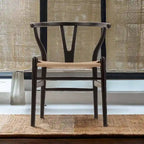 Solid Wood Dining Chair Set of 4 - Woven Seat Danish Design - Natural Wood Frame Kitchen Chairs