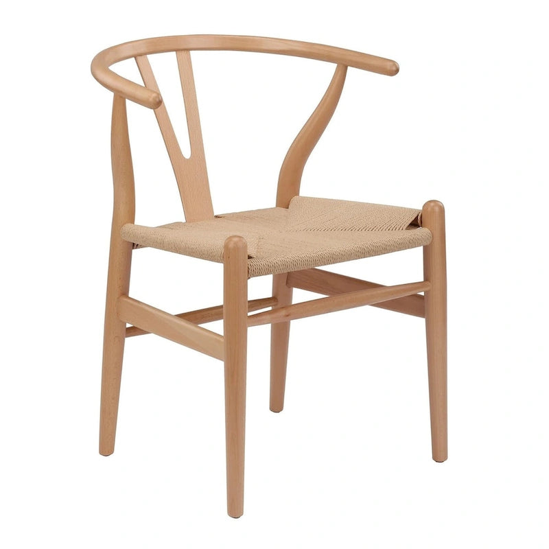 Solid Wood Dining Chair Set of 4 - Woven Seat Danish Design - Natural Wood Frame Kitchen Chairs