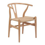 Solid Wood Dining Chair Set of 4 - Woven Seat Danish Design - Natural Wood Frame Kitchen Chairs