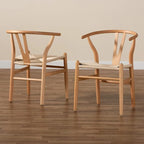 Solid Wood Dining Chair Set of 4 - Woven Seat Danish Design - Natural Wood Frame Kitchen Chairs