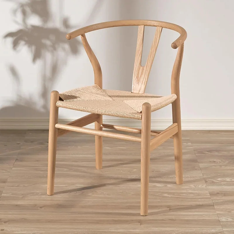 Solid Wood Dining Chair Set of 4 - Woven Seat Danish Design - Natural Wood Frame Kitchen Chairs