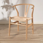 Solid Wood Dining Chair Set of 4 - Woven Seat Danish Design - Natural Wood Frame Kitchen Chairs