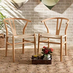 Solid Wood Dining Chair Set of 4 - Woven Seat Danish Design - Natural Wood Frame Kitchen Chairs
