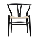 Solid Wood Dining Chair Set of 4 - Woven Seat Danish Design - Natural Wood Frame Kitchen Chairs