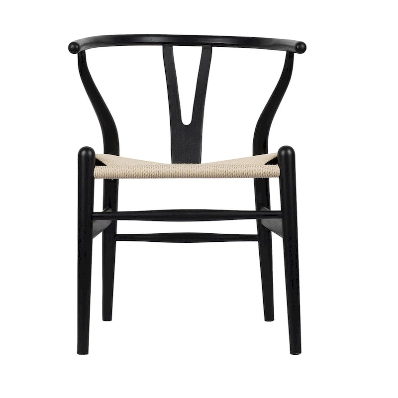 Solid Wood Dining Chair Set of 4 - Woven Seat Danish Design - Natural Wood Frame Kitchen Chairs