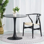 Solid Wood Dining Chair Set of 4 - Woven Seat Danish Design - Natural Wood Frame Kitchen Chairs