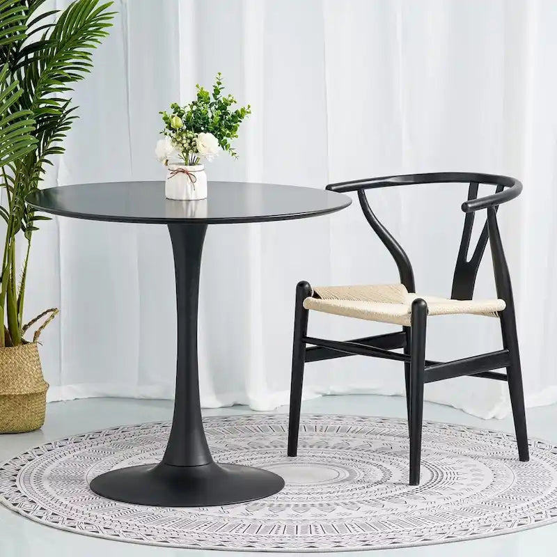 Solid Wood Dining Chair Set of 4 - Woven Seat Danish Design - Natural Wood Frame Kitchen Chairs