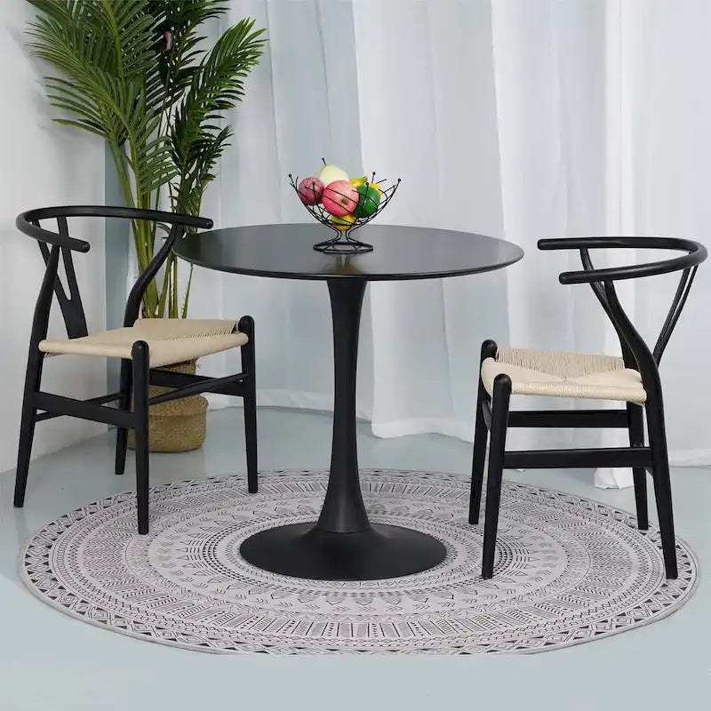 Solid Wood Dining Chair Set of 4 - Woven Seat Danish Design - Natural Wood Frame Kitchen Chairs