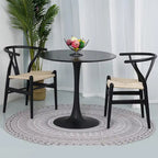Solid Wood Dining Chair Set of 4 - Woven Seat Danish Design - Natural Wood Frame Kitchen Chairs
