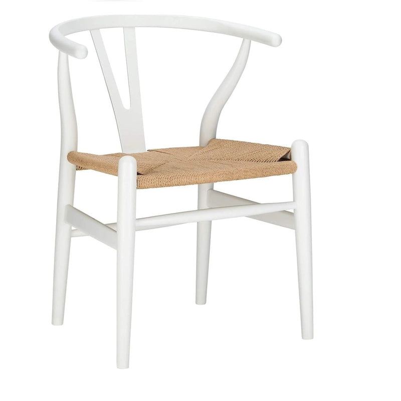 Solid Wood Dining Chair Set of 4 - Woven Seat Danish Design - Natural Wood Frame Kitchen Chairs