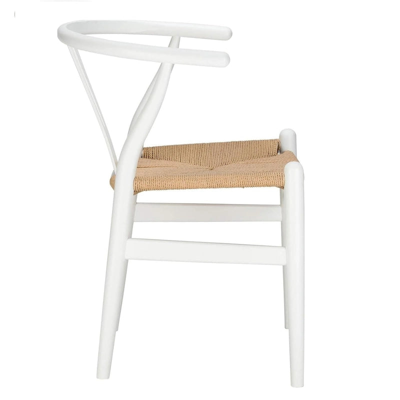 Solid Wood Dining Chair Set of 4 - Woven Seat Danish Design - Natural Wood Frame Kitchen Chairs