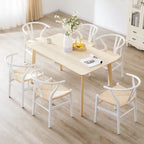 Solid Wood Dining Chair Set of 4 - Woven Seat Danish Design - Natural Wood Frame Kitchen Chairs