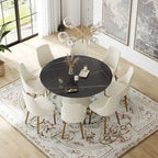 59 Modern Round Dining Table for 8, Black Sintered Stone Tabletop with Lazy Susan