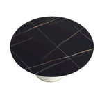 59 Modern Round Dining Table for 8, Black Sintered Stone Tabletop with Lazy Susan
