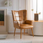 High-Back Tufted Accent Chair | Faux Leather Wingback | Solid Wood Frame | Ergonomic Armrests | 300 lbs Capacity | 37"H x 24.4"W
