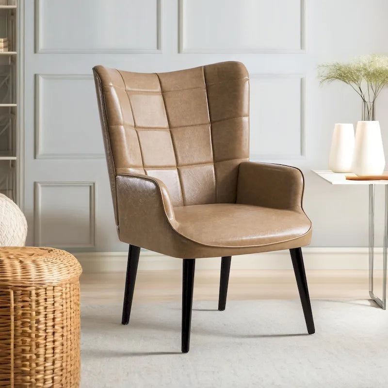 High-Back Tufted Accent Chair | Faux Leather Wingback | Solid Wood Frame | Ergonomic Armrests | 300 lbs Capacity | 37"H x 24.4"W