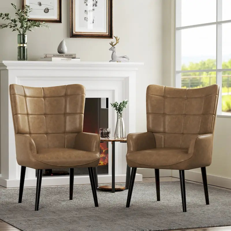 High-Back Tufted Accent Chair | Faux Leather Wingback | Solid Wood Frame | Ergonomic Armrests | 300 lbs Capacity | 37"H x 24.4"W