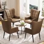 High-Back Tufted Accent Chair | Faux Leather Wingback | Solid Wood Frame | Ergonomic Armrests | 300 lbs Capacity | 37"H x 24.4"W