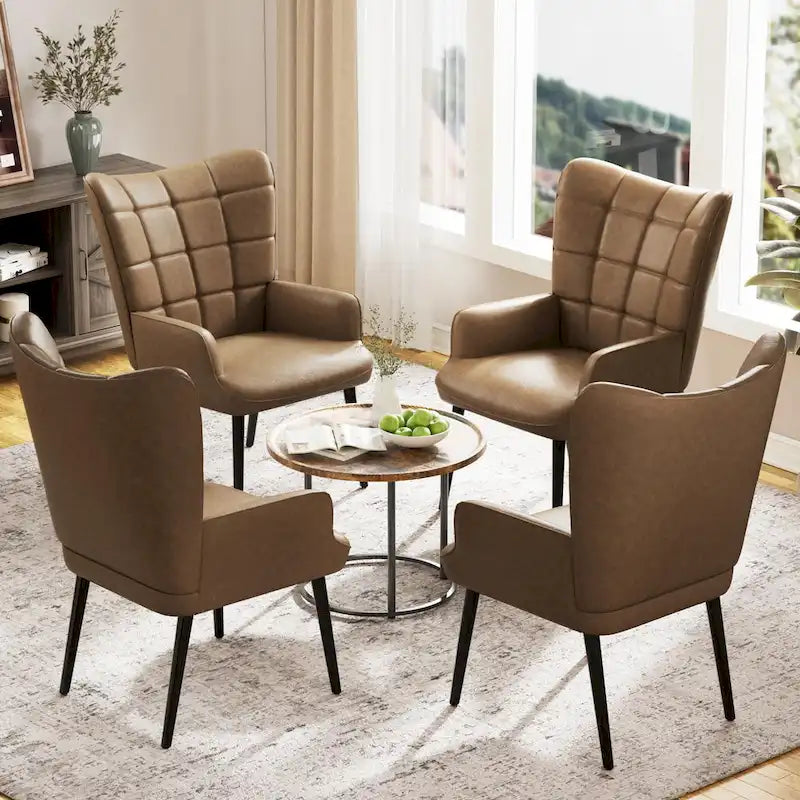 High-Back Tufted Accent Chair | Faux Leather Wingback | Solid Wood Frame | Ergonomic Armrests | 300 lbs Capacity | 37"H x 24.4"W