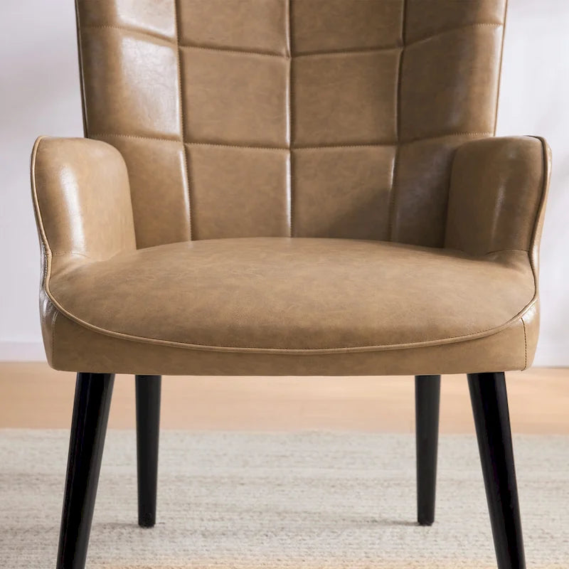 High-Back Tufted Accent Chair | Faux Leather Wingback | Solid Wood Frame | Ergonomic Armrests | 300 lbs Capacity | 37"H x 24.4"W
