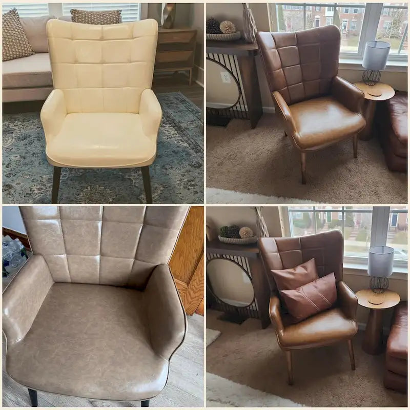 High-Back Tufted Accent Chair | Faux Leather Wingback | Solid Wood Frame | Ergonomic Armrests | 300 lbs Capacity | 37"H x 24.4"W