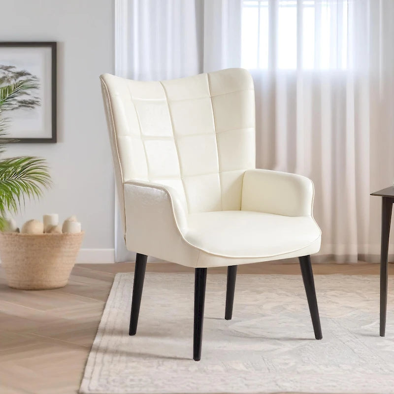 High-Back Tufted Accent Chair | Faux Leather Wingback | Solid Wood Frame | Ergonomic Armrests | 300 lbs Capacity | 37"H x 24.4"W