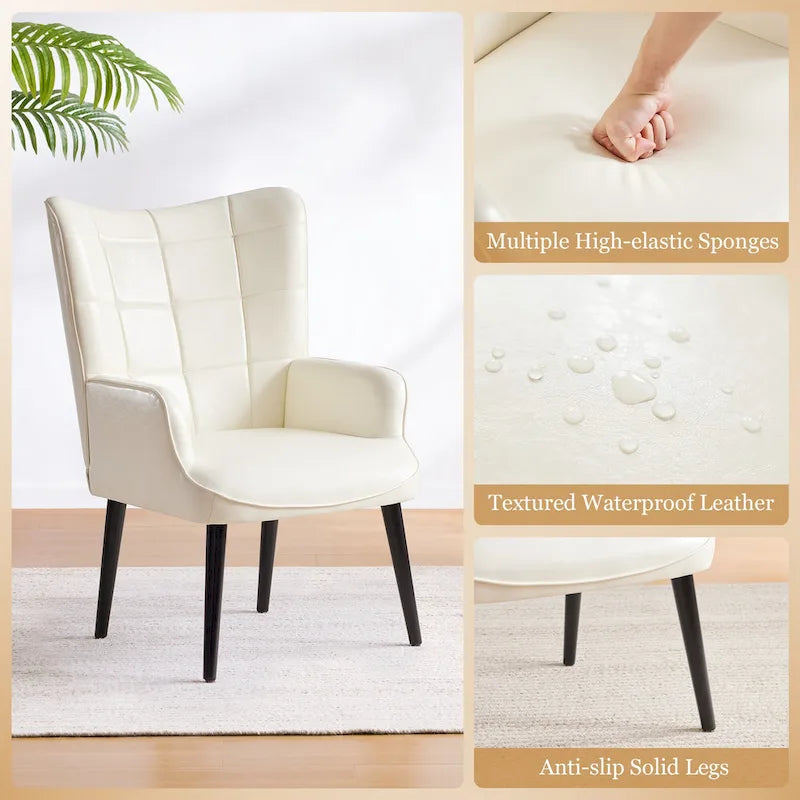High-Back Tufted Accent Chair | Faux Leather Wingback | Solid Wood Frame | Ergonomic Armrests | 300 lbs Capacity | 37"H x 24.4"W